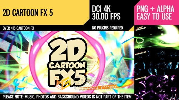 4K视频素材-415种漫画卡通FX特效元素能量爆炸闪电线条图形动画