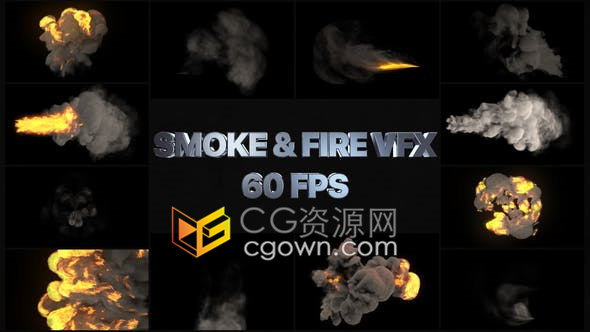 AE模板-12组4K爆炸烟雾火焰喷射特效动画VFX元素系列一