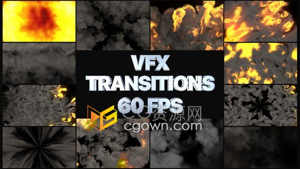 AE模板-12种视频转场特效烟雾火焰过渡动画4K分辨率VFX元素系列六