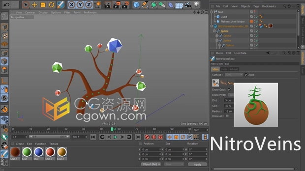 C4D插件-Nitro4D NitroVeins v1.3植物树叶枝干分支建模工具