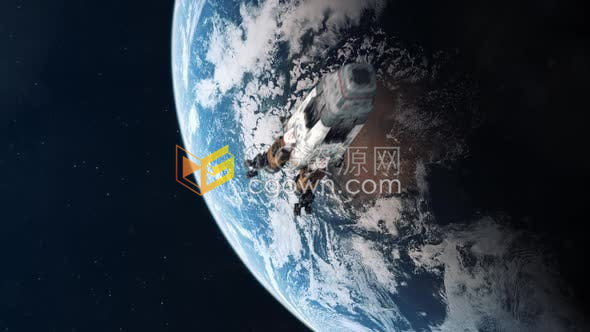 視頻素材-航拍地球大氣層火箭宇宙飛船飛行離開(kāi)地球進(jìn)入外太空