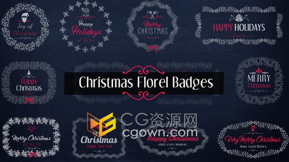 公司节日庆典标签圣诞花卉徽章标题元素动画-AE模板