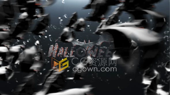 成千上万密集恐怖蝙蝠快速飞过揭示标志LOGO片头动画-AE模板