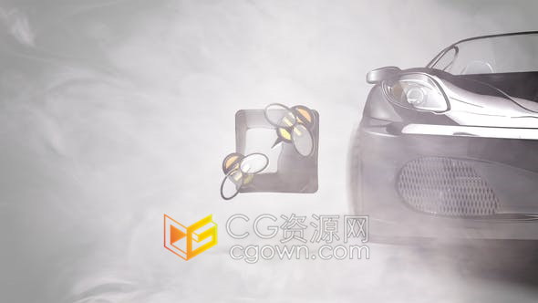 汽车漂移3D场景快速展示跑车轮胎下方烟雾显现标志LOGO动画-AE模板