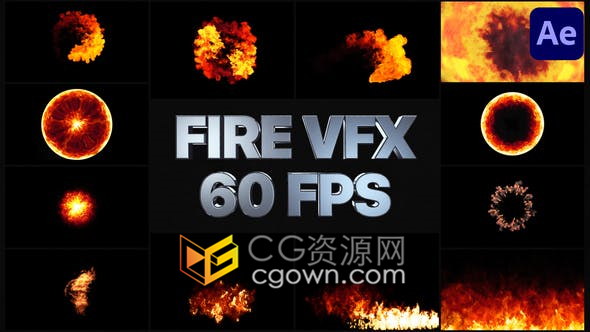 逼真彩色火焰元素视觉效果制作VFX视频转场标题过渡特效动画-AE模板