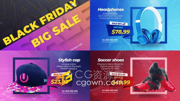 Black Friday Sale Promo互聯(lián)網(wǎng)電子產(chǎn)品價(jià)格商品折扣商店宣傳廣告片-AE模板