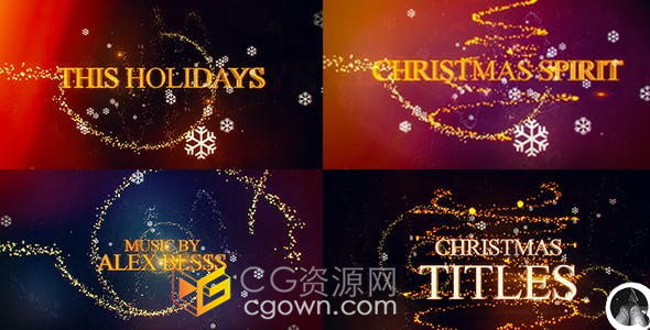 精美光線粒子環(huán)繞圣誕樹雪花元素動畫演繹節(jié)日祝福標(biāo)題開場-AE模板