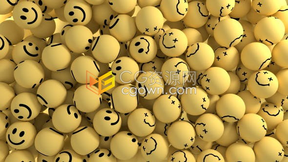视频素材-3D可爱微笑球挤满屏幕坠落动画笑脸过渡动态图形
