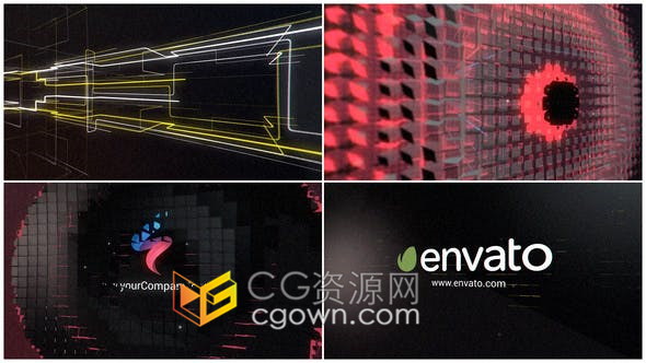 科技感彩色网格线条动画现代网络信息科技公司品牌LOGO片头-AE模板