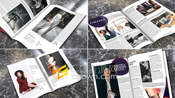 三维时尚优雅杂志书籍翻页展示模特写真人物介绍页面动画-AE模板