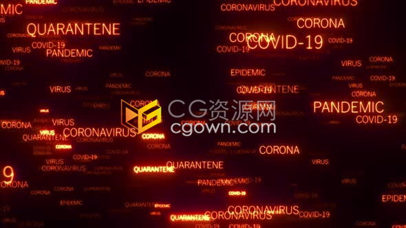 火紅發(fā)光COVID-19文字飛向鏡頭新型冠狀病毒醫(yī)療研究視頻背景
