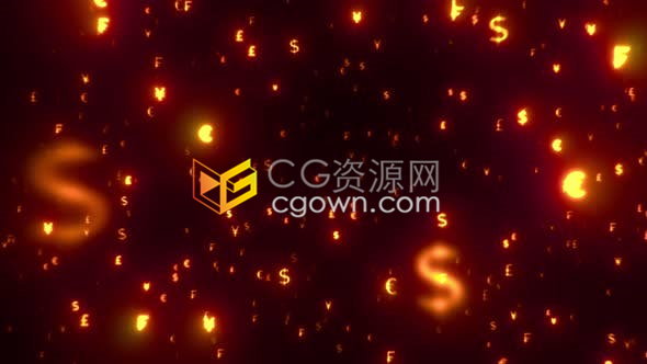 發(fā)光紅色貨幣金錢符號飛向鏡頭金融投資財富主題背景視頻