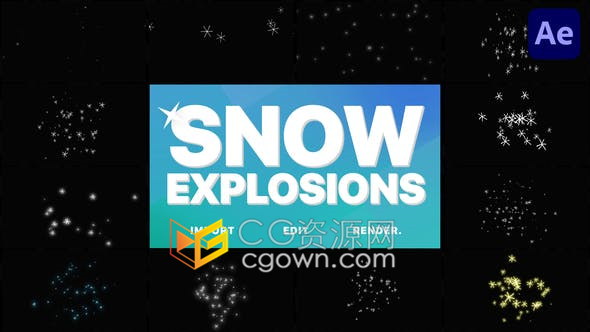 手绘冬季雪花爆炸元素卡通神奇雪过渡气氛圣诞新年节日视频动画-AE模板