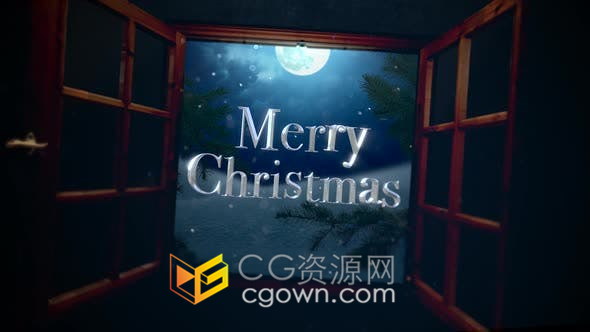 視頻素材-打開窗戶上的圣誕祝福語特寫文本動畫節(jié)日問候視頻賀卡