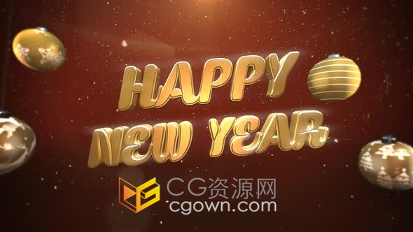 視頻素材-復古背景白色雪花金球裝飾新年快樂賀卡