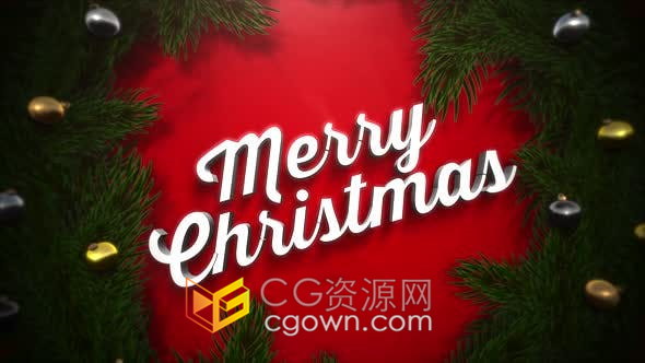 視頻素材-簡單圣誕樹裝飾紅色節(jié)慶背景快樂圣誕文本祝福海報