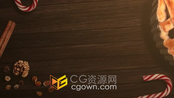視頻素材-特寫鏡頭木背景上的拐杖糖與堅果餅干圣誕節(jié)元素