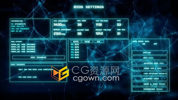 計(jì)算機(jī)BIOS屏幕界面互聯(lián)網(wǎng)信息技術(shù)數(shù)據(jù)庫(kù)演示背景視頻素材