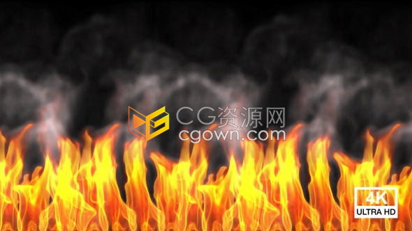 視頻素材-帶Alpha通道4K燃燒篝火防火墻電影火焰煙霧上升視覺效果