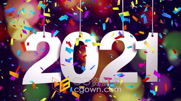視頻素材-2021新年慶典五彩紙屑落下快樂節(jié)日慶典背景動畫