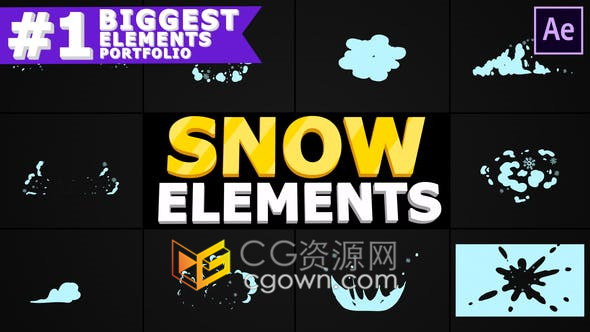 可愛(ài)雪花雪球飛濺爆炸元素制作卡通圣誕新年視頻節(jié)目廣告神奇特效-AE模板