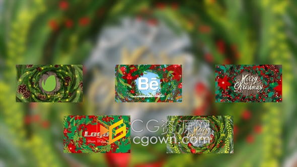 5种圣诞节主题风格清新花卉枝叶可爱装饰元素祝福贺卡-AE模板