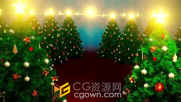 视频素材-多彩装饰圣诞树灯光闪烁狂欢庆典嘉年华派对动画镜头