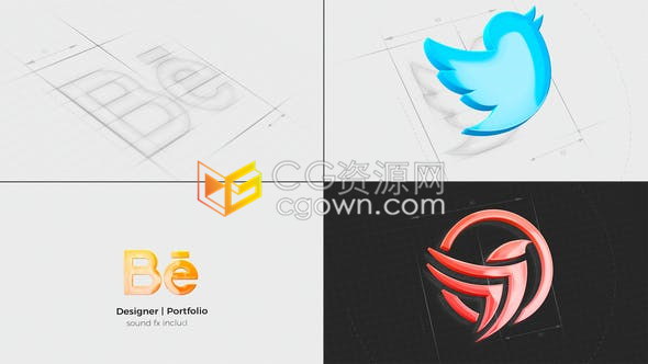 简单线条草图素描效果LOGO光泽感3d标志片头-AE模板