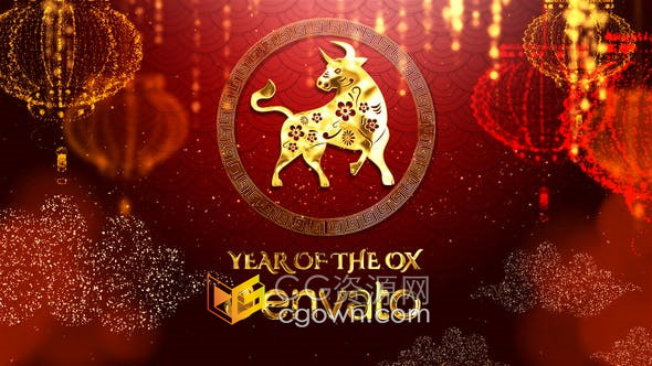 十二生肖牛年2021中國農(nóng)歷新年傳統(tǒng)節(jié)日祝福春節(jié)快樂視頻片頭-AE模板