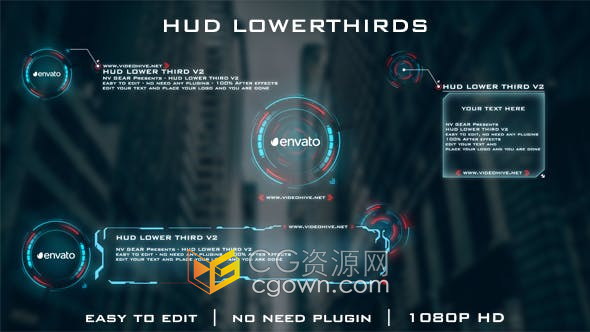 AE模板-高科技HUD高端指示視頻字幕文字標題4種效果
