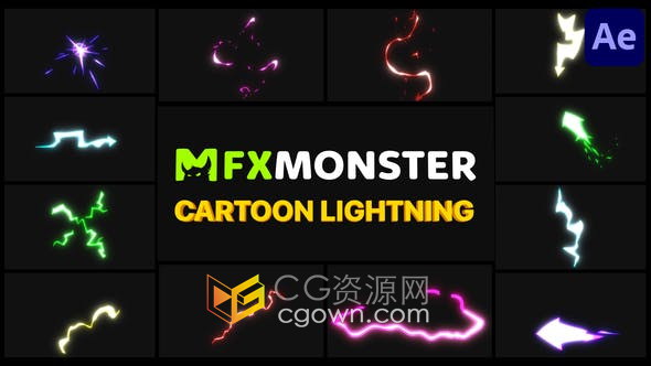 AE模板-12種卡通電流閃電圖形動畫元素Cartoon Lightning