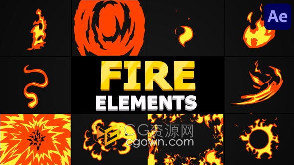 AE模板-10種卡通火焰燃燒飛濺圖形動畫Cartoon Fire