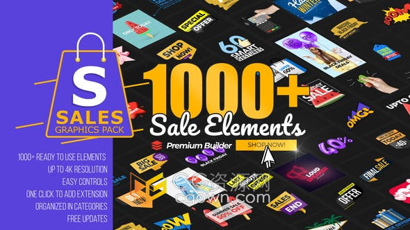 AE脚本模板-超过1000种销售宣传广告视频字幕元素Sales Graphics Pack
