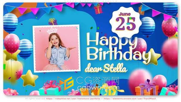AE模板-生日快樂祝賀視頻相冊照片動畫Happy Birthday