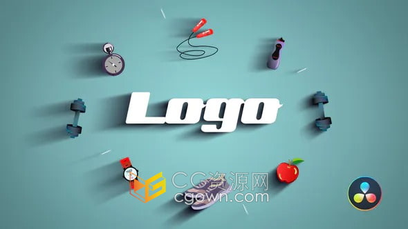 Resolve模板-健身房图标卡通元素动画LOGO视频片头