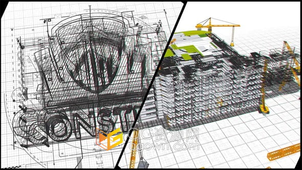 AE模板-建筑行业工程车设计师绘画蓝图LOGO动画视频片头