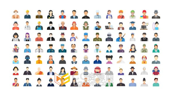 AE模板-Human Avatars Icons 100個(gè)人類(lèi)頭像圖標(biāo)動(dòng)畫(huà)