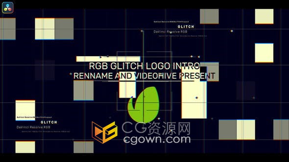 Resolve模板-RGB故障正方形图形动画标志介绍视频片头