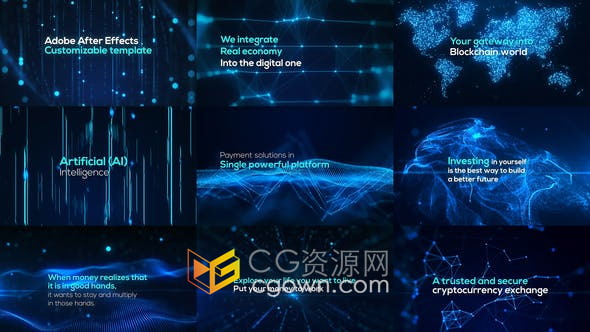 AE模板-科技感數(shù)字抽象點(diǎn)線粒子背景視頻宣傳開場片頭