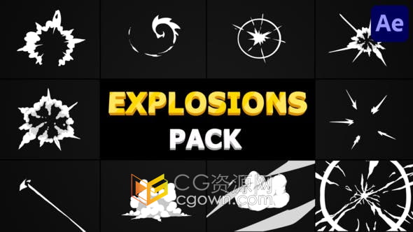 AE模板-10組卡通動畫爆炸元素風格Explosions Pack