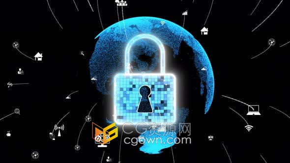 视频素材-网络安全加密技术保护数据隐私3D全息地球动画视频