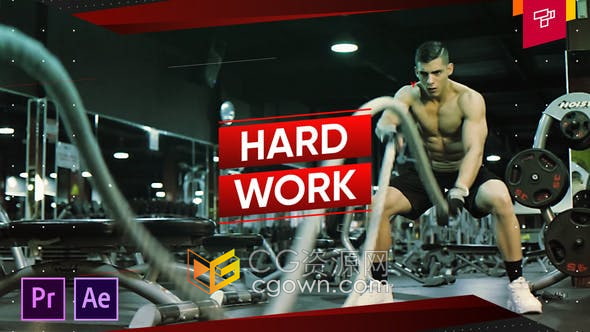 AE/PR模板-快速动态能量体育运动宣传片健身房教练团队介绍锻炼宣传视频