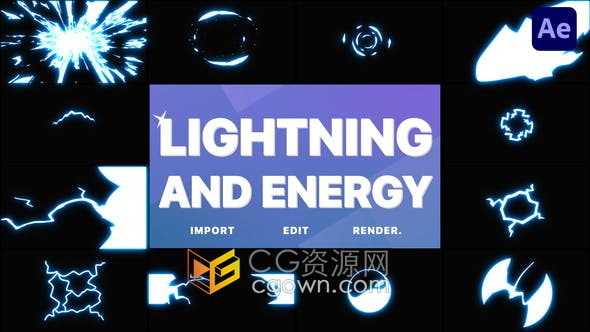 AE模板-发光效果卡通放电动态能量过渡闪电和能量元素包免费下载