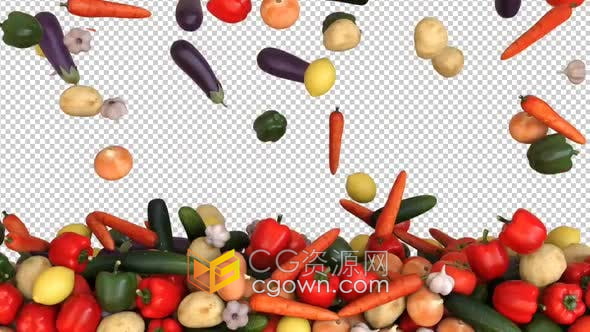 视频素材-新鲜蔬菜叠加过渡动画带透明Alpha视频转场