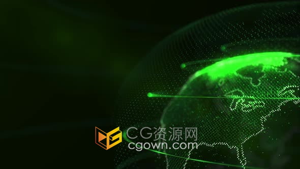 視頻素材-4K分辨率旋轉綠色粒子科技地球背景視頻