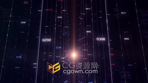 視頻素材-帶有飛行數(shù)字明亮光線在虛擬網(wǎng)絡(luò)空間飛行運(yùn)動(dòng)科技感背景