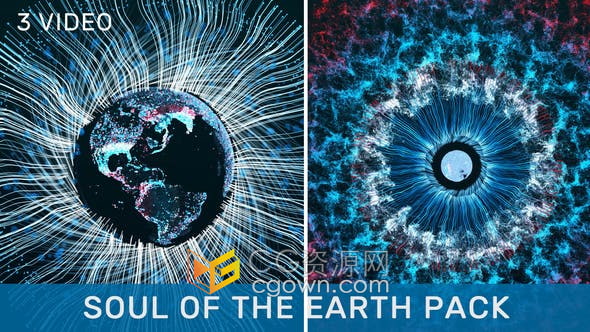 视频素材-未来感科幻色彩3个不同的旋转粒子地球和外部轨迹动画