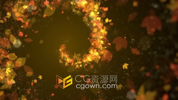 视频素材-4K超高清金黄美丽的秋叶粒子光旋转运动背景动画