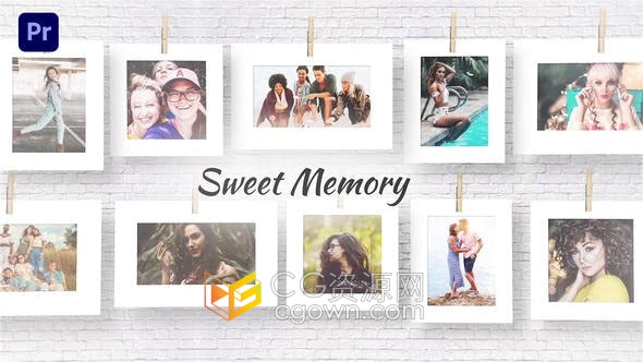 PR模板-白墙背景悬挂照片效果展示甜蜜假期旅行回忆家庭相册