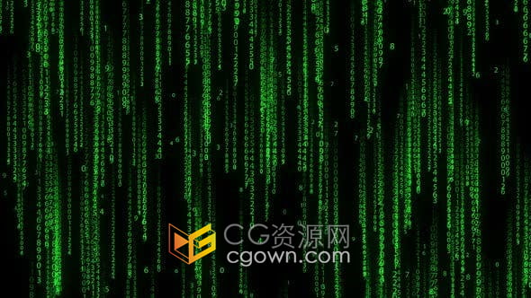 視頻素材-2K綠色矩陣懸掛簾狀數字代碼科技QHD背景